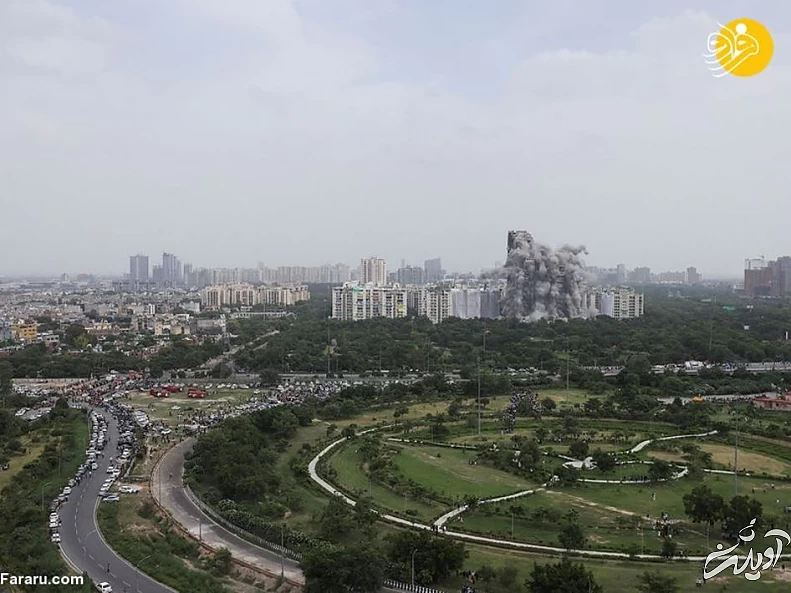 (ویدئو) کمتر از ۱۰ ثانیه؛ تخریب دو آسمان‌خراش غیرقانونی با مواد منفجره